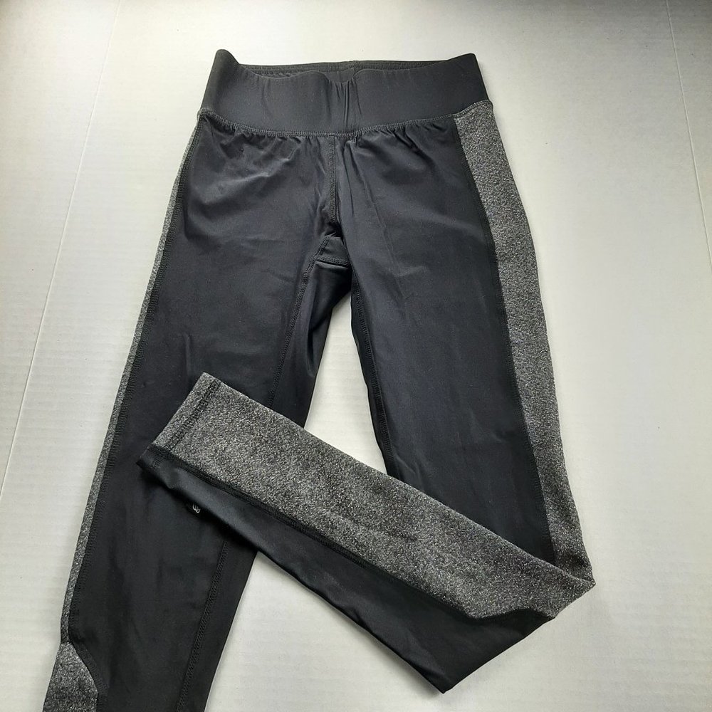 Terez Women's Athletic Leggings Size XS Black Silver Metallic Stripes Yoga Gym